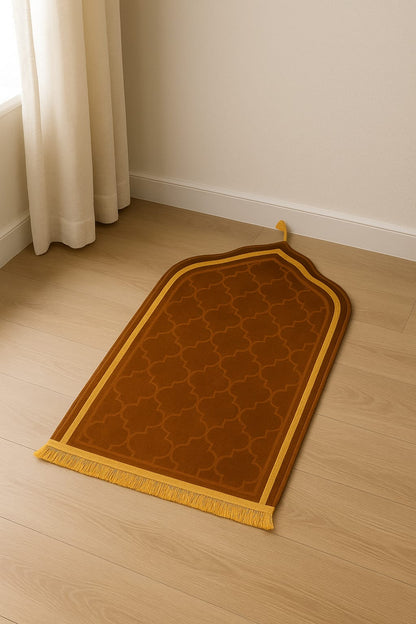 Premium Velvet Janamaz- Brown & Gold Design