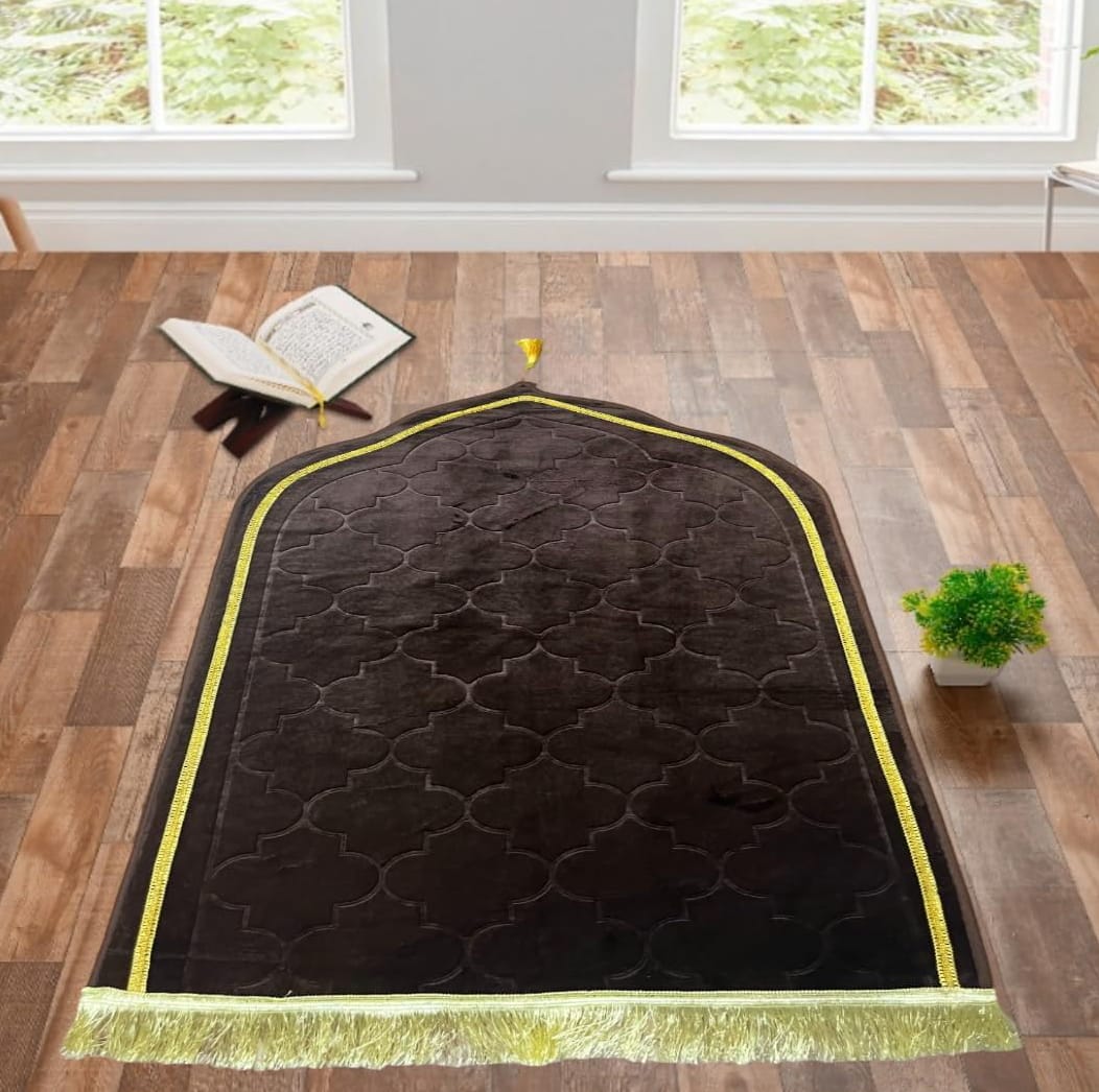 Premium Velvet Janamaz- Brown & Gold Design