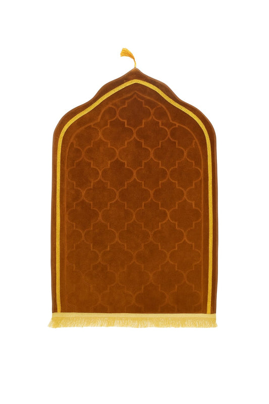 Premium Velvet Janamaz- Brown & Gold Design